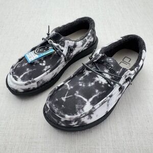 Hey Dude Wally Thunderstruck Tie Dye Black White Youth Loafers Shoes Y4 L5